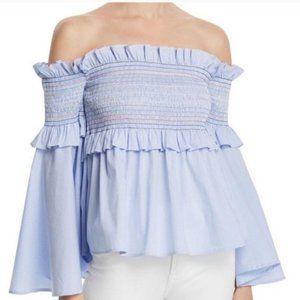 Light Blue Aqua Smocked Ruffled Off the Shoulder Blouse
